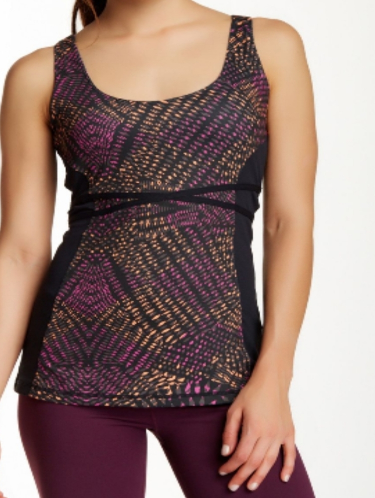 Fabletics XS Hawthorne Tank Geometric  Pink Black Orange Shelf Bra